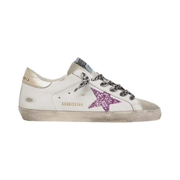 Golden Goose Super-Star - white leather featuring a pink glitter star