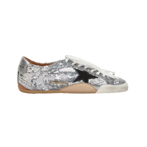 Golden Goose True-Star in silver sequins with black star and silver leather heel tab
