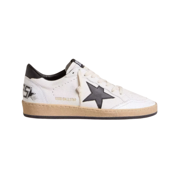 Golden Goose Ball Star low-top leather sneakers white nappa leather with a black star and heel tab.