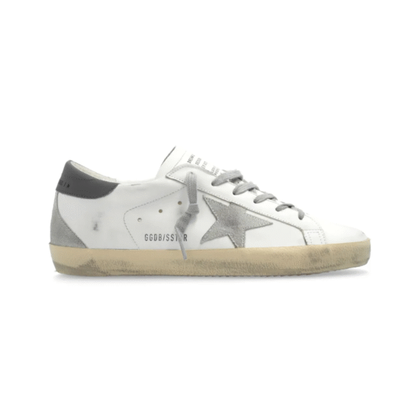 Golden Goose Super-Star Distressed Leather white low-top and grey heel tab