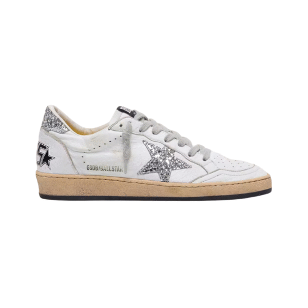 Golden Goose Ball Star in nappa with silver glitter star and heel tab