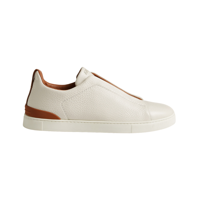 _Zegna Triple Stitch off-white deerskin leather brown suede